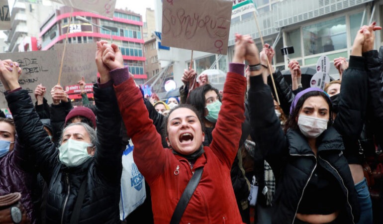 Women protest Erdogan’s withdrawal from Istanbul Convention