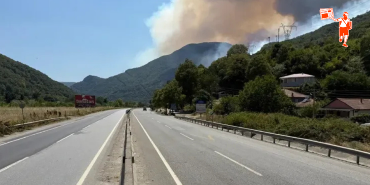 Sakarya-Bilecik karayolu yangın nedeniyle ulaşıma kapandı